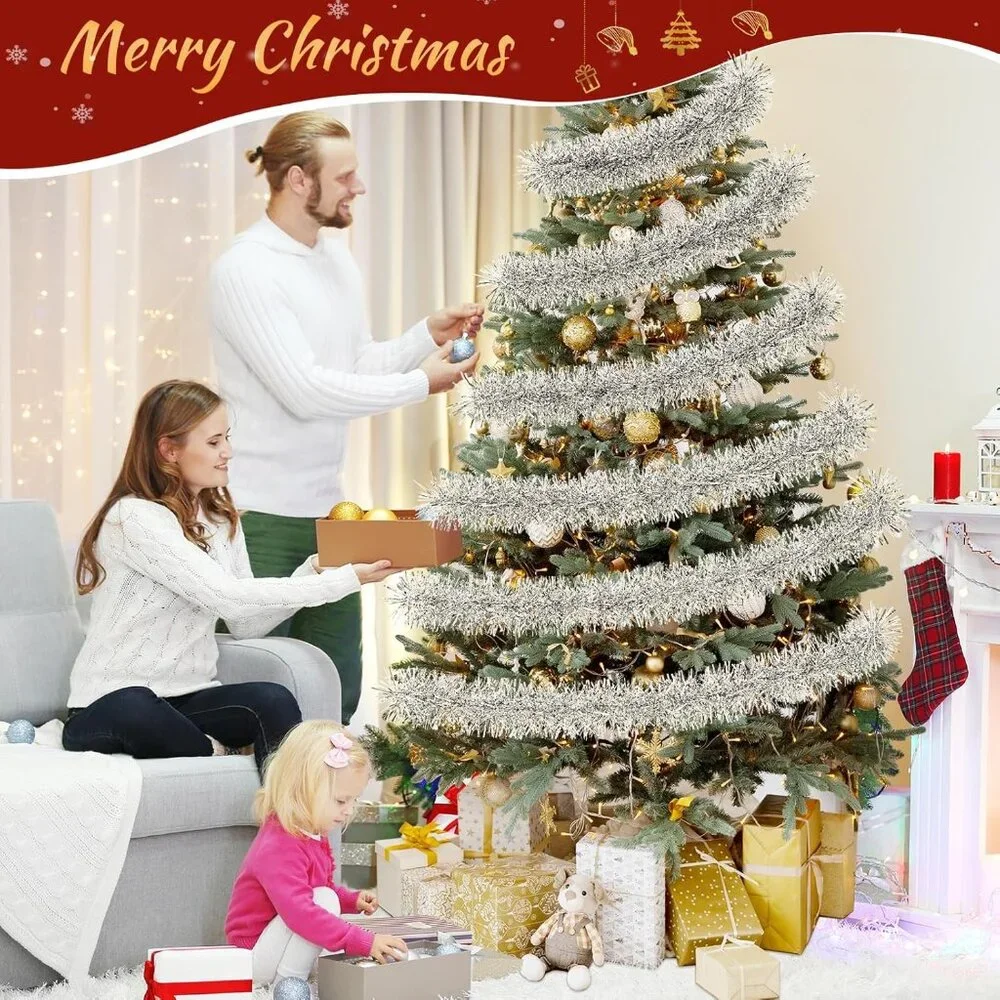 Dazzling 50' Silver Garland for Luxurious Holiday Decor and Easy Customization